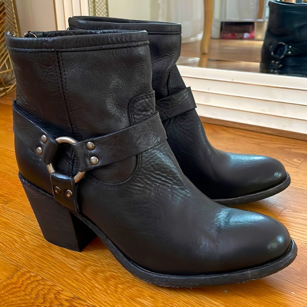 Frye black heeled harness booties size 9 NWOB